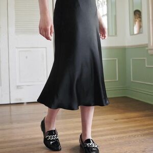 Quince Mulberry Washable Silk Classic Black Midi Skirt S